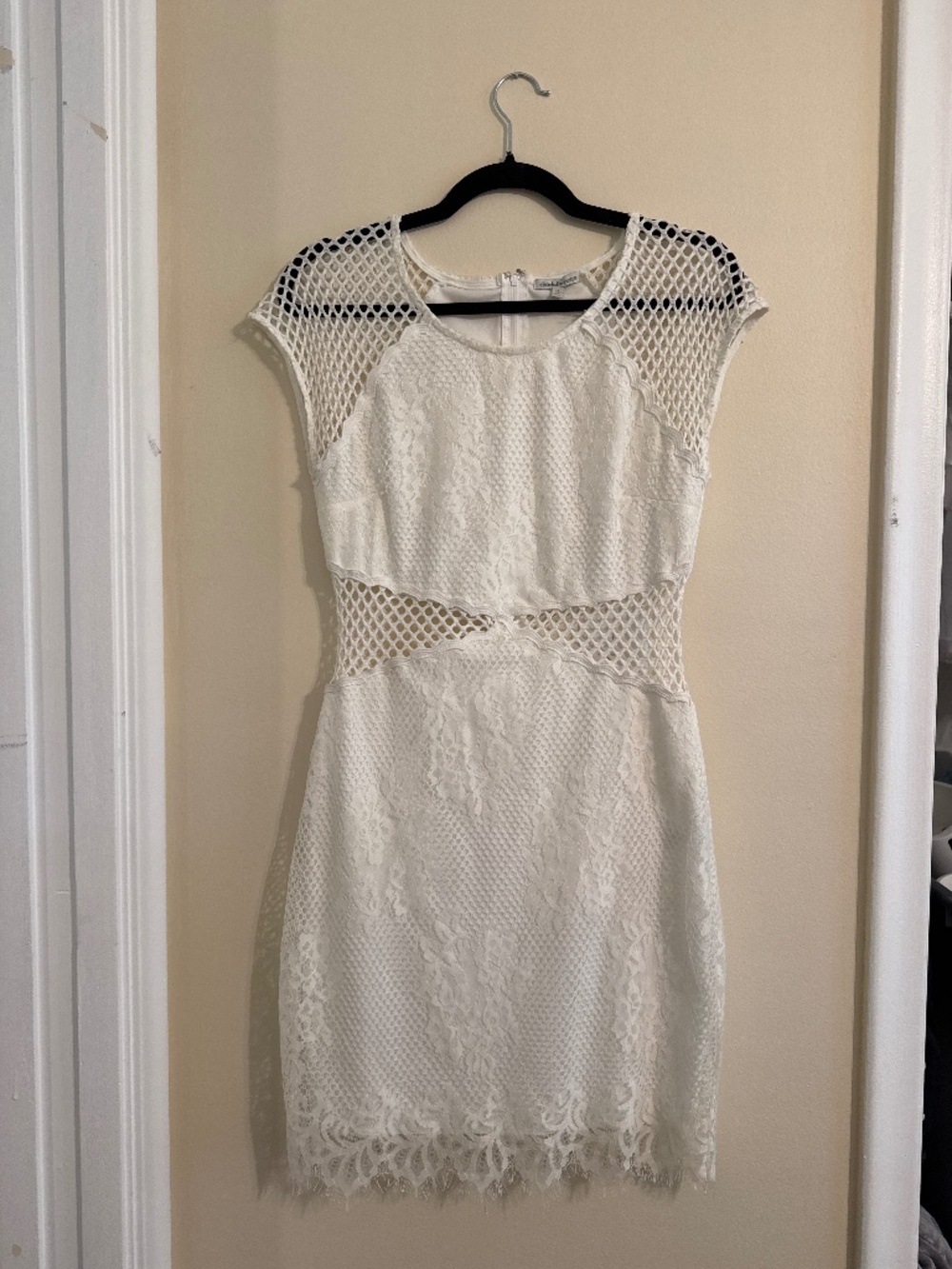 White Lace Netted Cutout Short Sleeve Dress